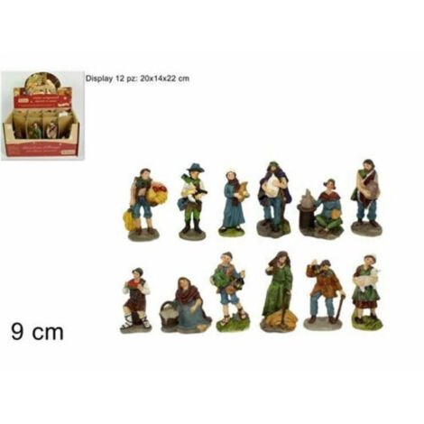 TRADE SHOP - Set 12 Pezzi Pastori Presepe In Resina Assortiti 9 Cm Decoro Natale -