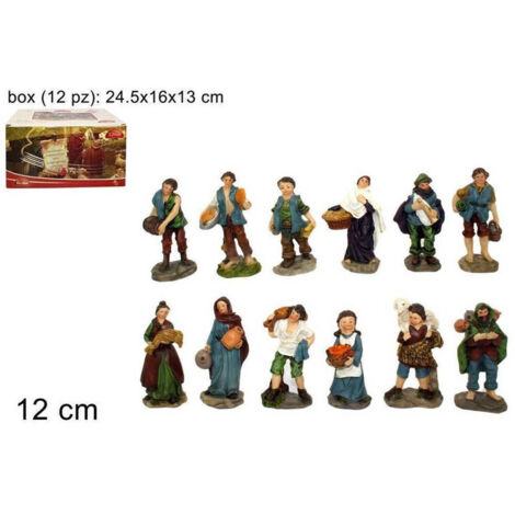 Trade Shop - Set 12 Pezzi Pastori Statuine Presepe Assortiti Presepio Di Natale Altezza 12cm -