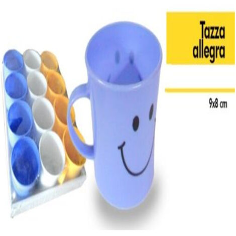 TRADE SHOP - Set 12 Pezzi Tazza Allegra Tazzone Smile Colorate Plastica Latte Colazione -