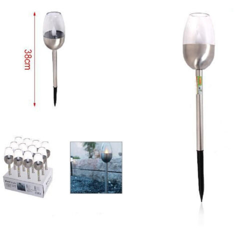 Trade Shop - SET 12 STK. SOLARLEUCHTE LED LAMPE 38CM MIT GARTENSPIEßFACKELN 2002998 -