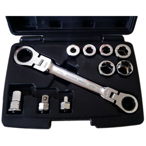 Trade Shop - SET 15 IN 1 RATSCHENSCHLÜSSEL 14x19mm NICHT UMKEHRBARE ADAPTER VERBINDER -