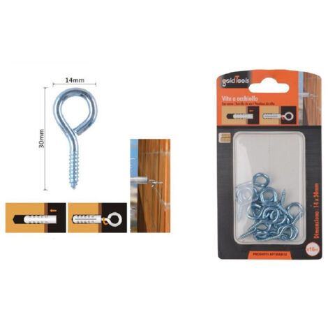 Trade Shop - Set 16pz Viti Vite A Occhiello Gancio Chiuso 14x30mm Filettatura Per Legno 90719 -