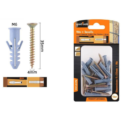 TRADE SHOP - Set 18 Pezzi Viti Vite 4 X 35 Mm + Tasselli Con Alette Tassello M6 Fischer 57203 -