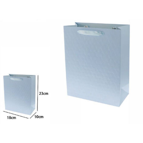 Trade Shop - Set 2 Borse Buste Regalo Shopper Azzurra Goffrata Manico Tessuto 23x18x10cm 69926 -