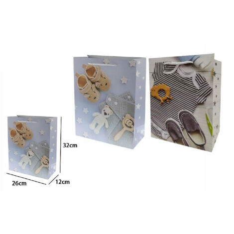 TRADE SHOP - Set 2 Buste Busta Borsa Regalo Compleanno Nascita Bimbo 32x26x12 Cm 69979 2 Mod. -
