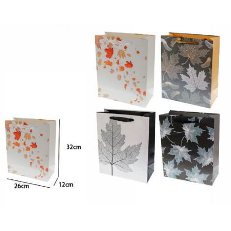 Trade Shop - SET 2 BUSTE PEZZZES BORSA DA REGALS FOGLIE AUTUNNALI 32X26X12CM 69963 VARI MODELS -