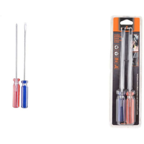 Trade Shop - Set 2 Pezzi Cacciavite A Taglio E A Stella 150mm Con Manico Cristallo 6" 91898 -
