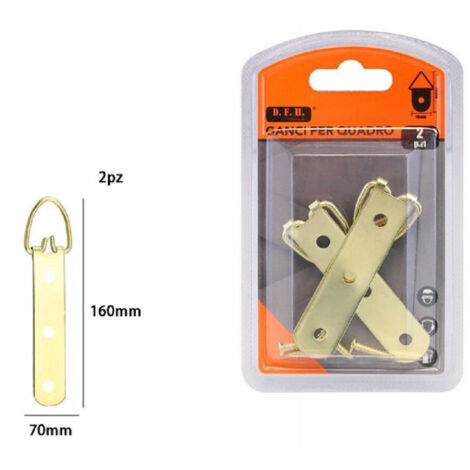 TRADE SHOP - Set 2 Pezzi Ganci Dorati Per Quadri Cornici Appendere Parete 70 X 160 Mm 07515 -