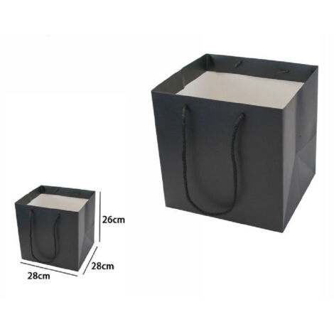 Trade Shop - Set 2 Pz Buste Busta Borsa Da Regalo Nera 28 X 28 X 26 Cm Manici In Corda 69243 -