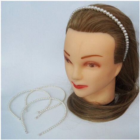 TRADE SHOP - Set 2 Pz. Cerchietto Frontino Perle Perline Grandi Ferma Capelli Plastica Accessori -
