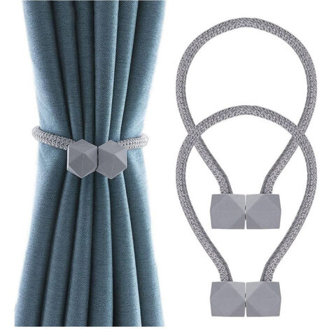 TRADE SHOP - Set 2 Pz Fermatende Magnetici Per Tenda Moderno Fibbia Intrecciata Colore Grigio -