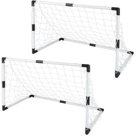 TRADE SHOP - Set 2 Pz Mini Porte Da Calcio 91,5x61x48cm Con Palla Pompa 8 Picchetti Fissaggio -