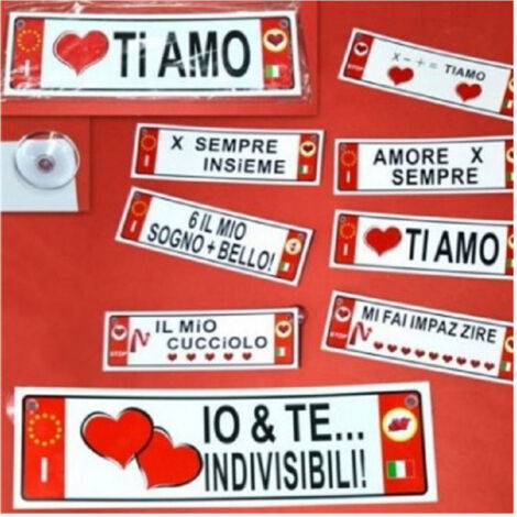 Trade Shop - Set 2 Pz Targa Targhetta Adesiva Idea Regalo San Valentino Mod. Assortiti 27x8cm -