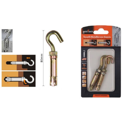 Trade Shop - Set 2 Pz Tasselli Metallici Con Gancio Bulloni M6x80mm Accessori Minuteria 91044 -