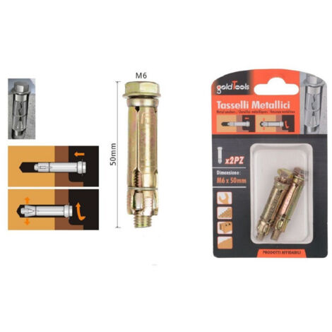 Trade Shop - Set 2 Pz Tasselli Metallici Tassello Bulloni M6 X 50mm Accessori Minuteria 91040 -