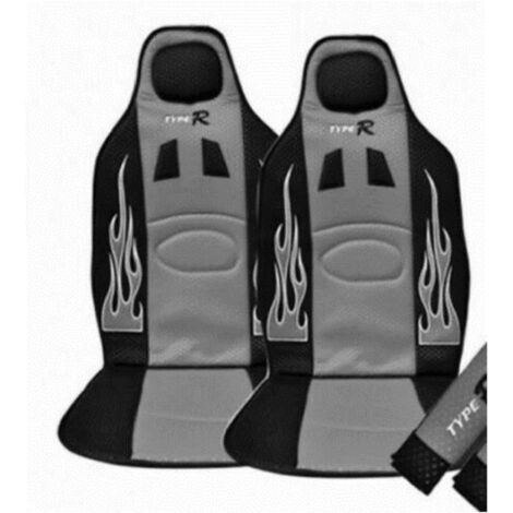 Trade Shop - SET 2 SITZBEZÜGE PAAR UNIVERSAL RACING RÜCKENLEHNE AUTOS SPORT GRAU -