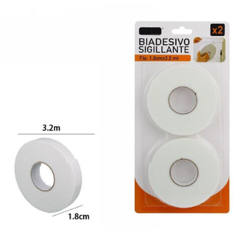 Trade Shop - SET 2 STÜCK ROLLE WEISSES DOPPELSEITIGES DICHTUNGSBAND 1,8 CM X 3,2 MT SIGILLA 69829 -