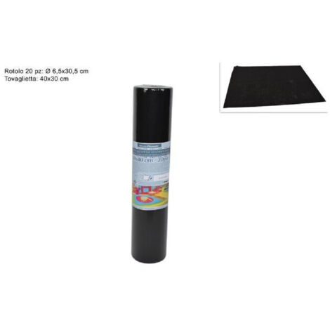 Trade Shop - Set 20 Pezzi Tovagliette Tovaglie A Strappo Runner Tnt Rullo 30 X 40 Cm Nero -