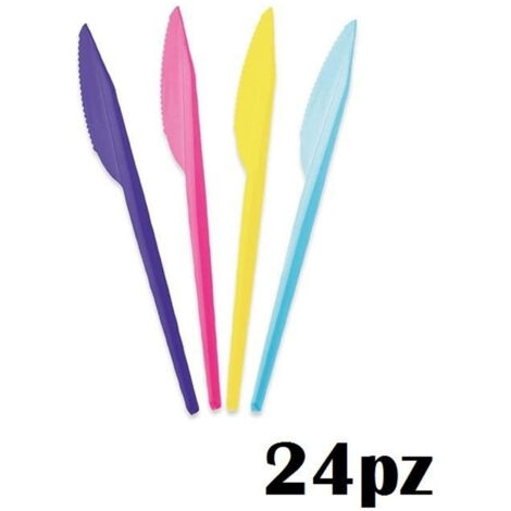 TRADE SHOP - Set 24 Pezzi Coltelli In Plastica Colorati Feste Compleanni Party -