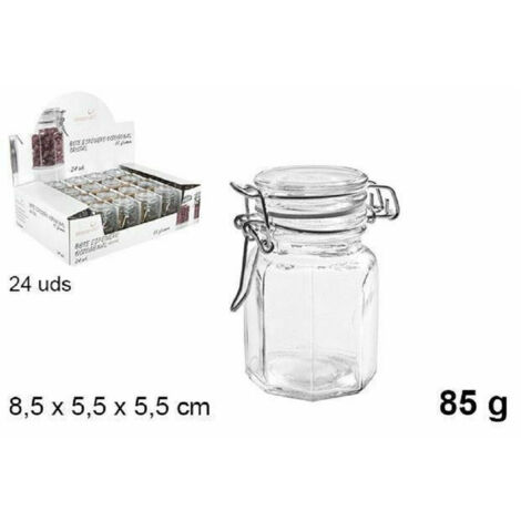 Trade Shop - SET 24 STK. ACHTECKIGE GLAS-GEWÜRZHALTER GLAS MIT DECKEL 85G 100827 -