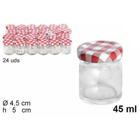 Trade Shop - Set 24 Unids De Vidrio De Contenedor De Jarro Redondo Con Tapa De Jarcelini 45ml 103216 -