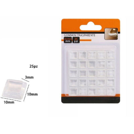 TRADE SHOP - Set 25 Gommini Adesivi Protezione Pavimenti Trasparenti Quadrati 10x10x3mm 66091 -