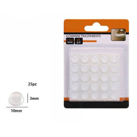 TRADE SHOP - Set 25 Pz Gommini Adesivi Protezione Pavimenti Trasparenti Rotondi 10x3mm 66095 -
