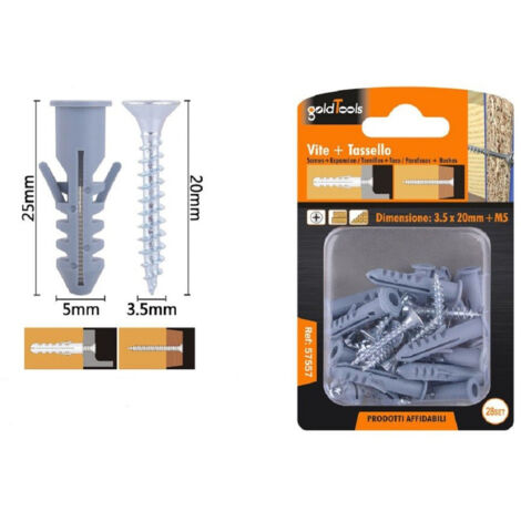 TRADE SHOP - Set 28pz Viti Vite Croce 3.5x20mm + Tasselli Con Alette Tassello M5 Fischer 57557 -