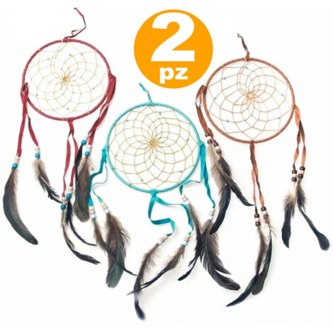 Trade Shop - Set 2pz. Acchiappasogni Grande 13cm Indiano Dream Piume Decorazione Bomboniera -