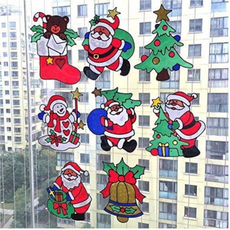 Trade Shop - Set 2pz Decorazioni Adesive Natalizie 30cm Natale Per Vetro Finestre Vetrine Stickers -