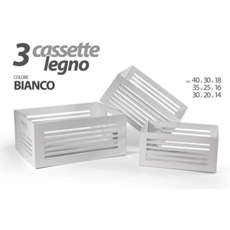 Trade Shop - Set 3 Cajas De Madera Centro De Mueble Clásico Moderno H18/16/14cm Blanco 799594 -