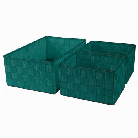 Trade Shop - Set 3 Cestini Porta Oggetti Organizer In Tessuto Rettangolari Bagno Verde 69951 -