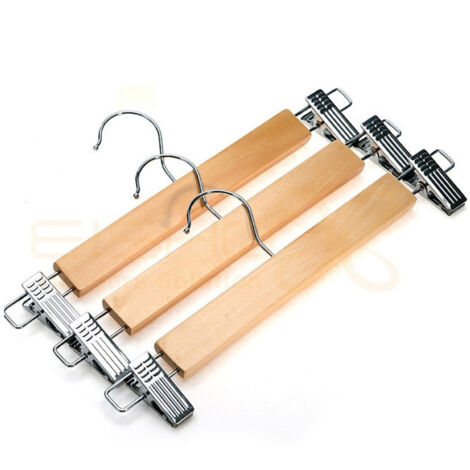 TRADE SHOP - Set 3 Grucce Stampelle Appendiabito Legno Vestiti Pantaloni Giacche Con Clip -