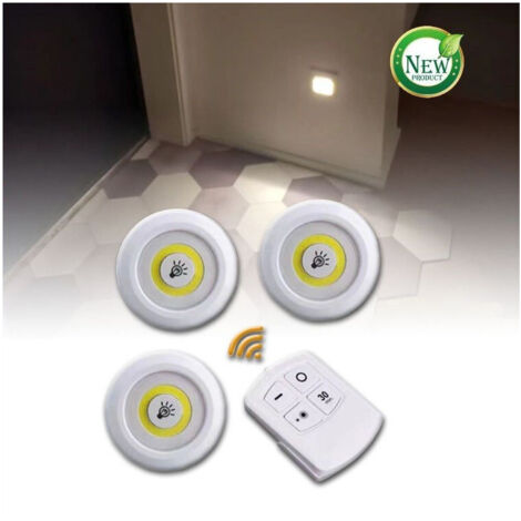 Trade Shop - Set 3 Luci Led Cob Con Telecomando Luce Regolabile Lampada Disco Armadio Tx-9728 -