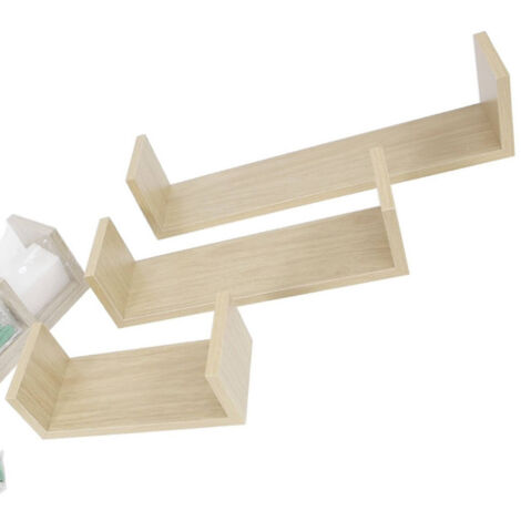 Trade Shop - Set 3 Mensole Da Parete Moderne Design Con Bordi Mensola Scaffale Legno Naturale -