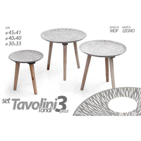 Trade Shop - Set 3 Mesas De Centro Mdf Pies Madera Jardin Lounge ø45-40-30cm Redonda 783944 -