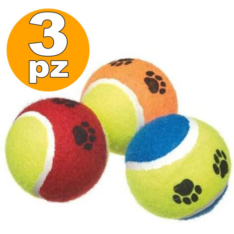 TRADE SHOP - Set 3 Palline Pallina Da Tennis Cane Gioco Lanciatore Palla Parco Gatto Cani -