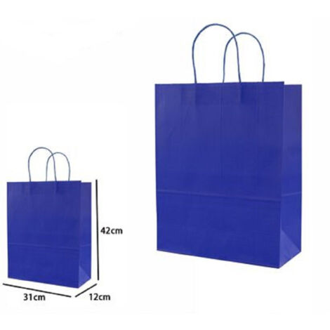 TRADE SHOP - Set 3 Pezzi Buste Borsa Da Regalo Sacchetti Carta Colore Blu 42x31x12 Cm 68452 -