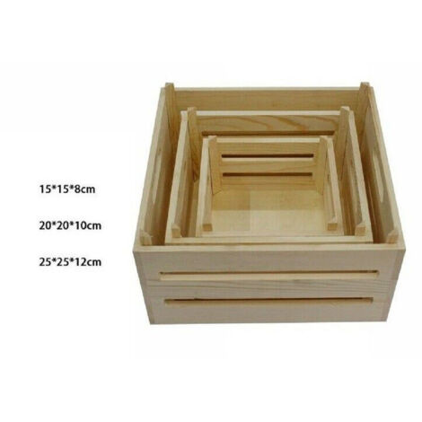 Trade Shop - Set 3 Pezzi Cassette Cesti In Legno Naturale Tris Decoupage Contenitori 53470a -