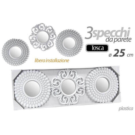 Trade Shop - Set 3 Pezzi Specchi Da Parete Decorativi Tondi Specchio 25 Cm In Plastica 813016 -