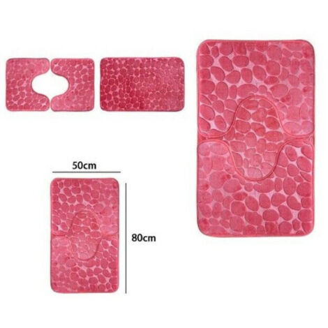 Trade Shop - Set 3 Piezas Alfombras Antideslizantes Para Muebles De Baño Color Rosa 59335 -