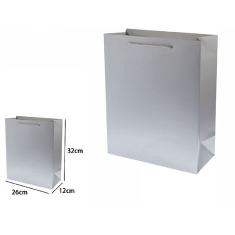 TRADE SHOP - Set 3 Pz Buste Borsa Regalo Sacchetti 32x26x12cm 69912 Grigio Con Manico Cordino -