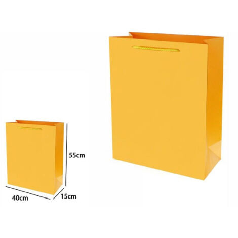 Trade Shop - Set 3 Pz Buste Borsa Regalo Sacchetti 55x40x15cm 69918 Giallo Con Manico Cordino -