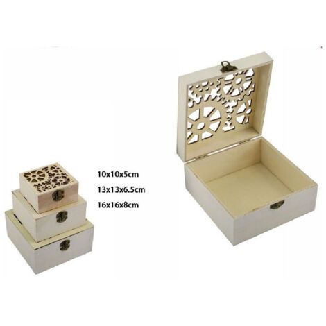Trade Shop - Set 3 Pz Scatole In Legno Decoupage Portagioie Incise Scatola Cofanetto 74011a -