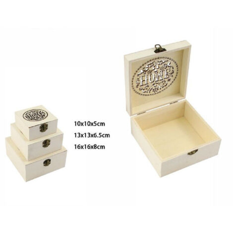 TRADE SHOP - Set 3 Pz Scatole Legno Decoupage Portagioie Incise Home Scatola Cofanetto 74010a -