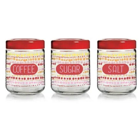TRADE SHOP - Set 3 Pz Tris Barattoli Da Cucina In Vetro Look Sale Zucchero Caffè Da 800 Cc -