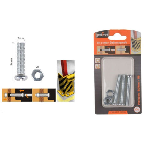 TRADE SHOP - Set 3 Pz Viti Vite Testa A Croce Tonda 8 X 50mm Con Dadi Dado Esagonale M8 90987 -