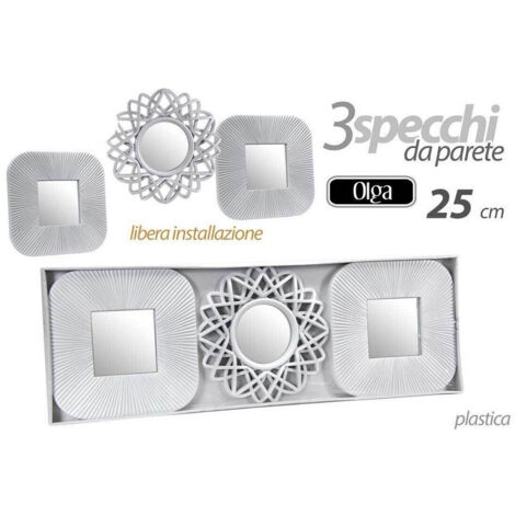 TRADE SHOP - Set 3 Specchi Parete Decorativi Quadri Libera Installazione 25cm Plastica 813030 -
