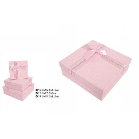 Trade Shop - SET 3 STÜCK GESCHENKBOXEN VERSCHIEDENE GRÖSSEN QUADRATISCH ROSA MIT SCHLEIFE 69346 -
