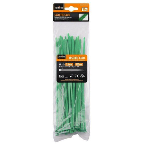 TRADE SHOP - Set 30 Pz Fascette Cavi Cavo Verde Stringenti In Plastica Nylon 3.6x350 Mm 92398 -